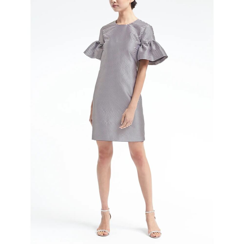 Banana Republic Striped Satin Ruffle Sleeve Shift Dress size 0 Petite
